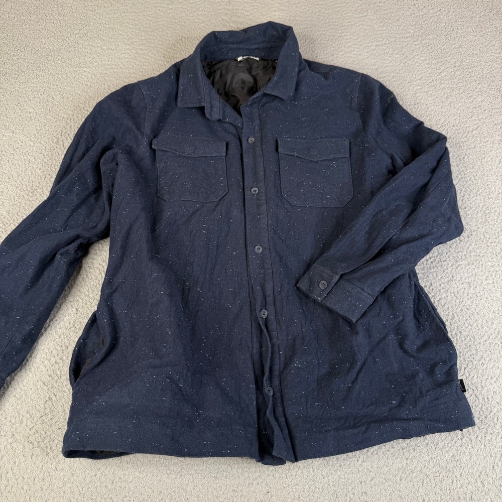 Travis Mathew Jacket Mens XL Navy Blue Speckled Quilted Lined Button Up Coat